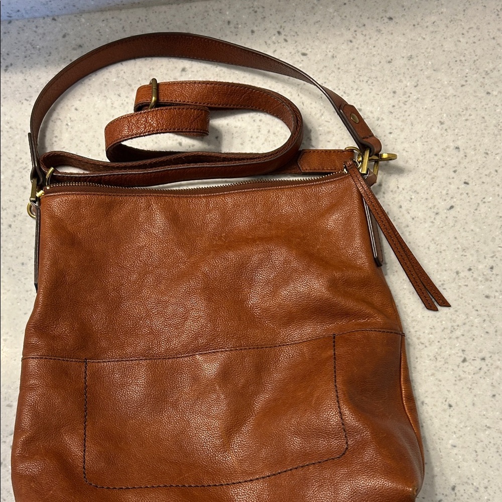 Elegant Tan Leather Shoulder Bag by Fossil